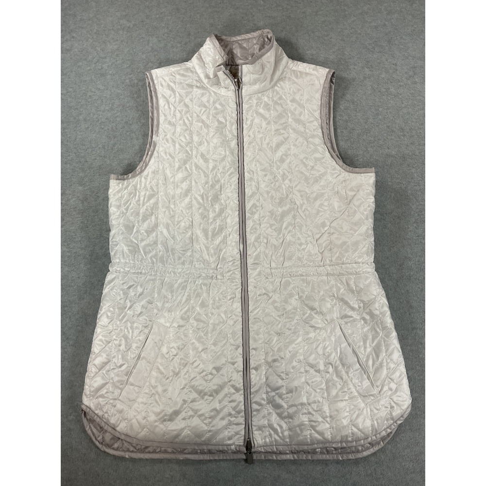 Chicos Zenergy Quilted Vest Silver Gray Mock Neck Full Zip Size 0 Small 4/6 2579